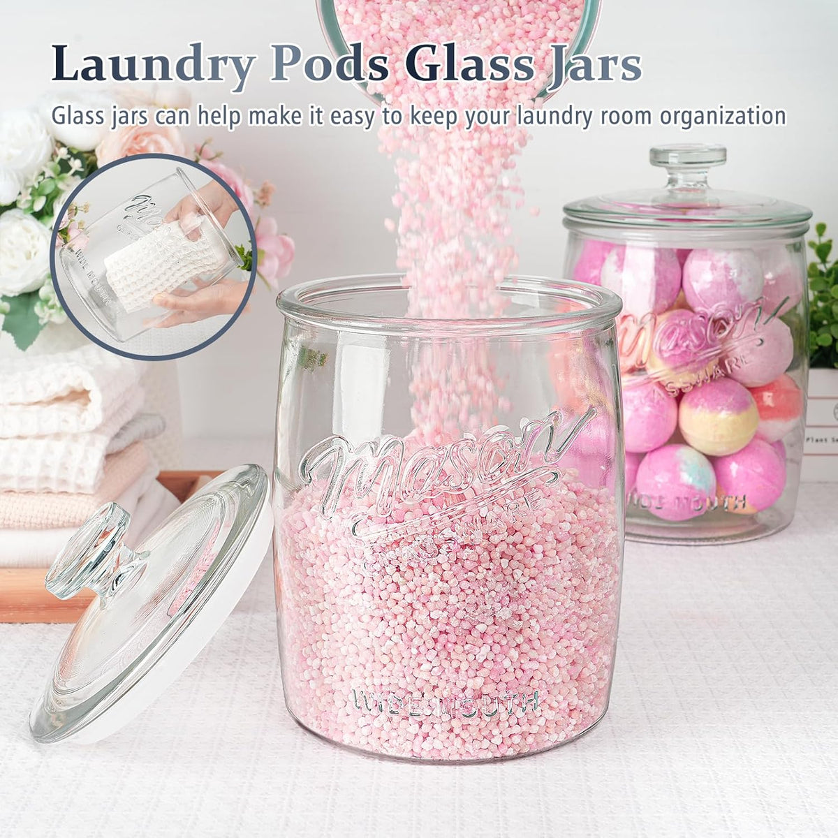 Folinstall 2 Pack 1 Gallon Glass Cookie Jar, Large Glass Jar with Airtight lid, Glass Food Storage Container for Cookies, Candy, Flour, Dog Treats, Coffee, Apothecary Jars