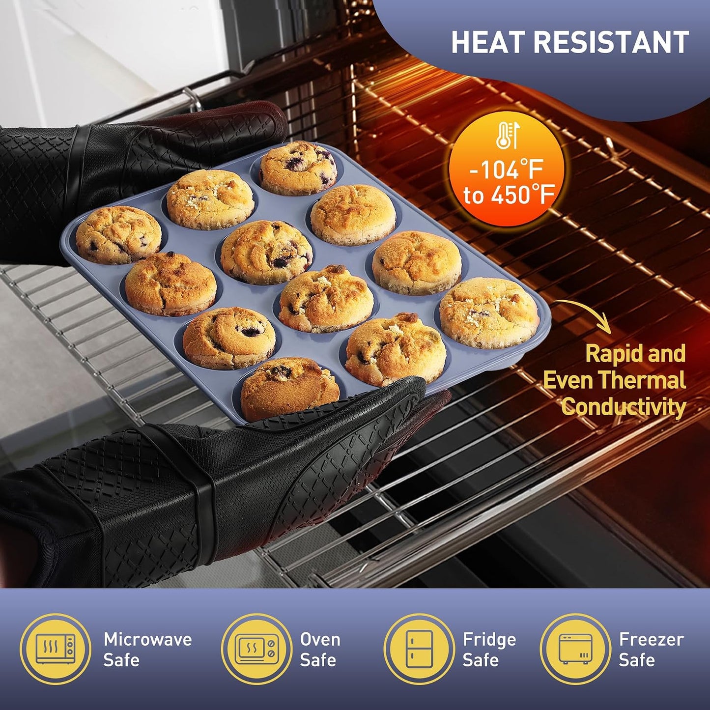 2 Pack 12 Cups Silicone Muffin Pan with Metal Reinforced Frame Regular Size Silicone Molds Cupcake Cake Baking Pans Cookie Baking Chocoflan Cupcake Mold Nonstick Muffin Tin Home Baking Supplies