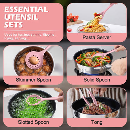 Homikit Silicone Cooking Utensil Set, 15pcs Kitchen Utensils with Holder for Nonstick Cookware, Heat Resistant Nontoxic Silicone Spatula Set Dishwasher Safe Kitchen Tools for Baking-Black