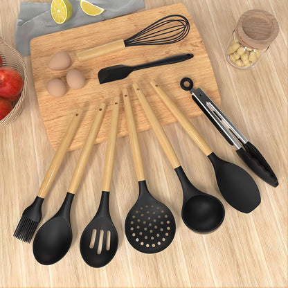 oannao Silicone Cooking Utensils Kitchen Utensil Set - 446°F Heat Resistant Silicone Kitchen Utensils Set, Spatula,Turner Tongs, Spoon, Whisk,Kitchen Gadgets for Nonstick Cookware, BPA Free (Gray)