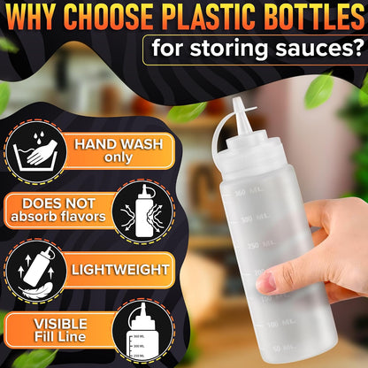 BURIUS Inverted Condiment Squeeze Bottles 16 oz for Sauces, Honey