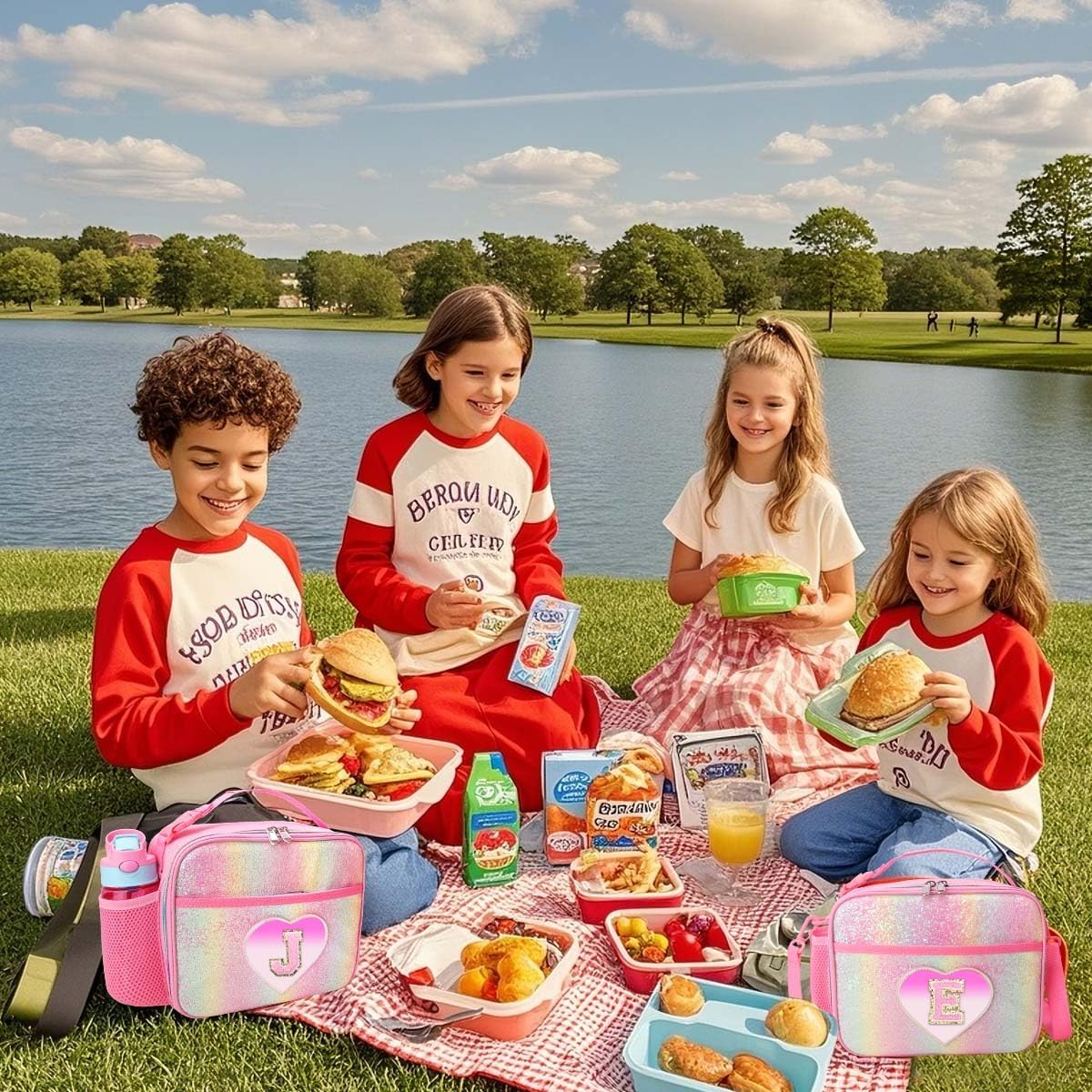 RHCPFOVR Kids Initial Lunch Bag - Insulated Lunch Box for Boys Girls,Washable Lunch Bag and Reusable Toddler Leak-proof Lunchbox for School and Daycare - Colors A