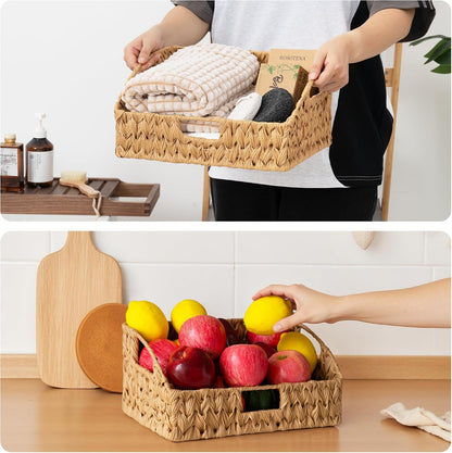 GRANNY SAYS Wicker Storage Baskets for Shelves, Trapezoid Woven Basket with Handles, Storage Wicker Baskets for Pantry, Water Hyacinth, 2-Pack
