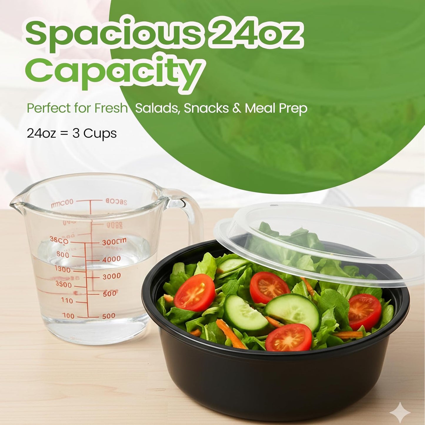 Velzy 10 PCs Microwavable Round Meal Prep Containers with Lids Reusable – 24 oz (3 Cups) Meal Prep Bowls with Lids Set, Microwave Safe