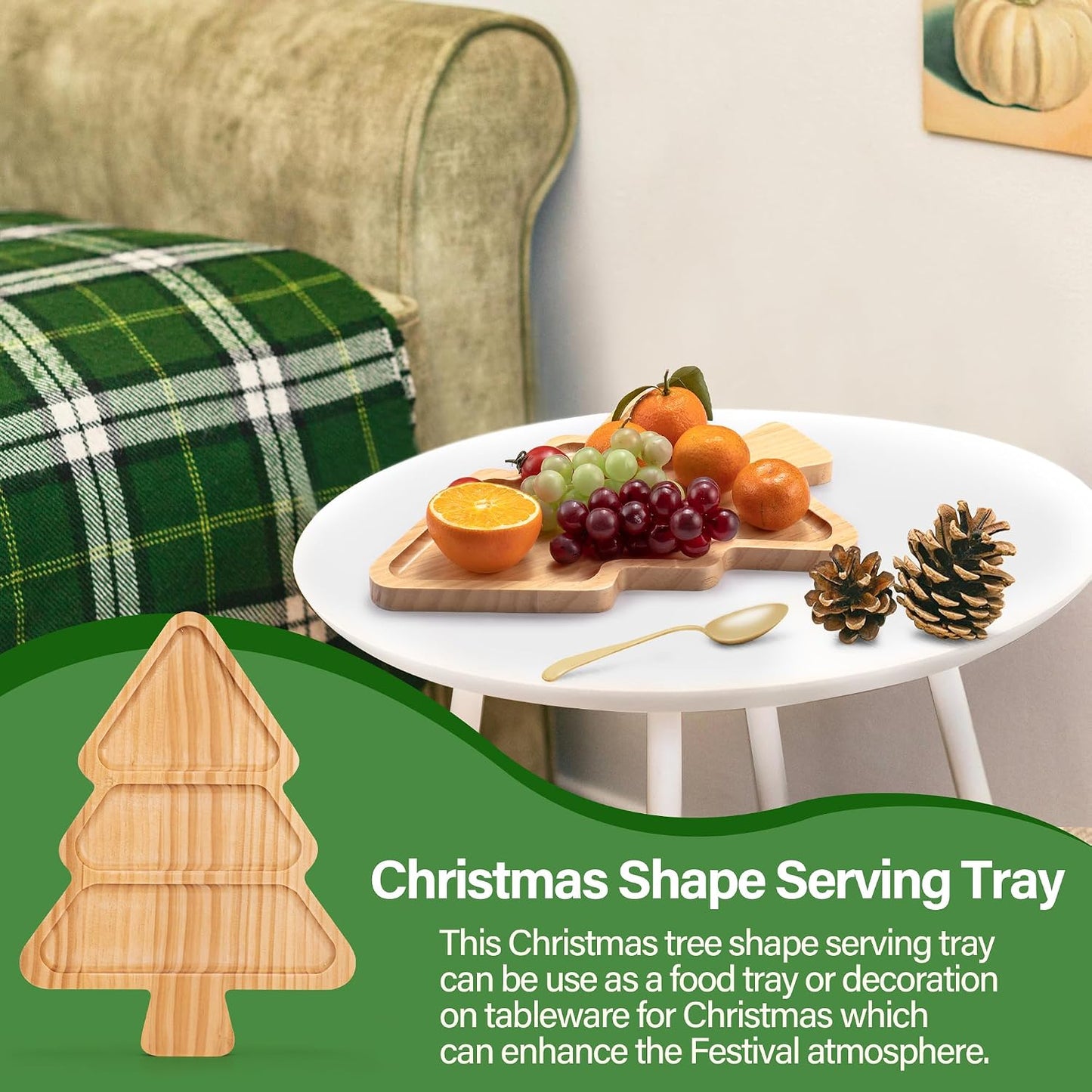 Divided Wood Serving Tray, Rectangular Tray Chip and Dip Platter, Serving Tray with 5 Sections for Appetizers & Snacks, Veggie Platter, Food Trays for Party 12'' x 8.7'' x 0.6''