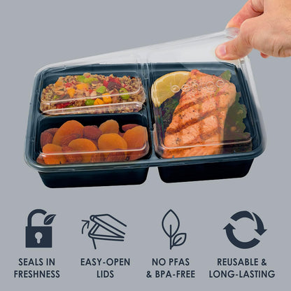 Bentgo Prep - 20-Piece 3-Compartment Reusable Meal Prep Containers with Lids, PFAS & BPA Free Materials, Durable, Microwave, Freezer, & Dishwasher Safe To Go Food Storage (Stone Gray)