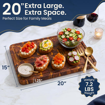 HOMESTEAD End Grain Acacia Wood Cutting Board 23x18x1.5, Reversible Butcher Block Board for Kitchen with Deep Juice Groove, Handles, Knife-Friendly Surface for Meat Chopping and Charcuterie Serving