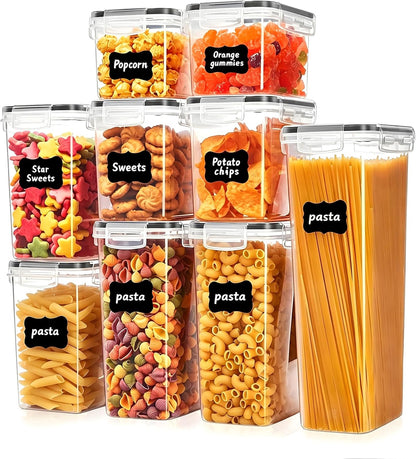 24 PCS Airtight Food Storage Containers with Lids, BPA Free Clear Plastic Kitchen and Pantry Organization and Storage Set for Flour, Sugar, Cereal, Pasta, Includes 24 Labels and Marker