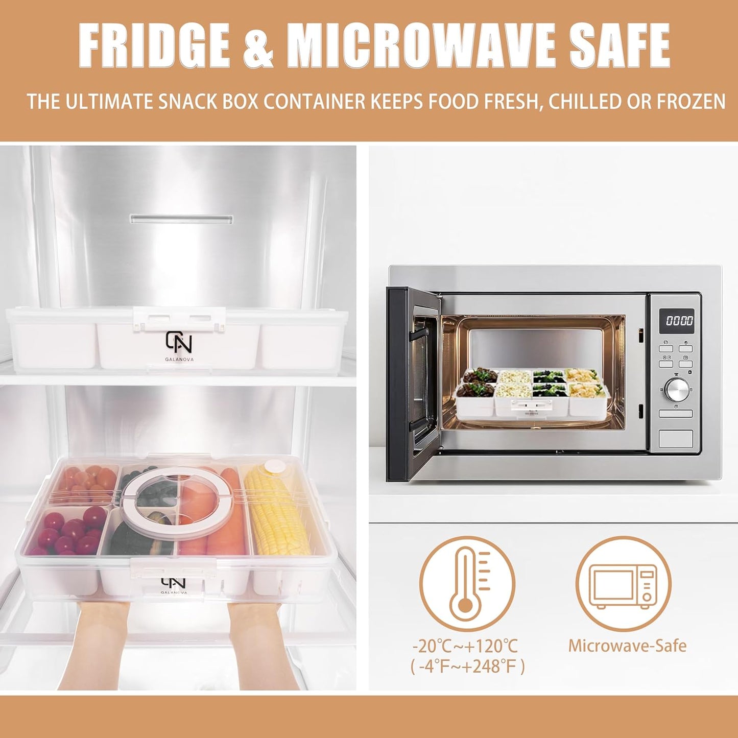 Snackle Box Container - 10 Compartments Including 2 XL, Dishwasher & Microwave Safe, Divided Serving Tray with Lid and Handle, BPA-Free, snack box (1 PCS, White, 1 Box with 2 XL Compartments)