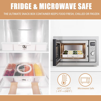 Snackle Box Container - 10 Compartments Including 2 XL, Dishwasher & Microwave Safe, Divided Serving Tray with Lid and Handle, BPA-Free, snack box (1 PCS, White, 1 Box with 2 XL Compartments)
