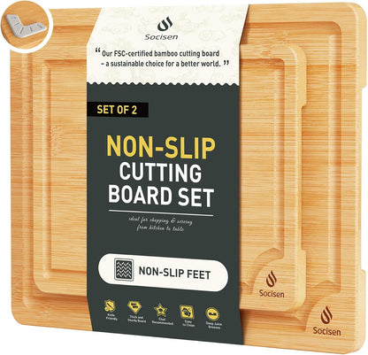 3 Packs Bamboo Cutting Board Set with Non Slip Feet Holder and Over Sink Nice Solid Thick Wood Juice Groove Chopping Board Extra Large Big Small Best Hardwood Kitchen Organic Vegetable Meat BBQ Kit