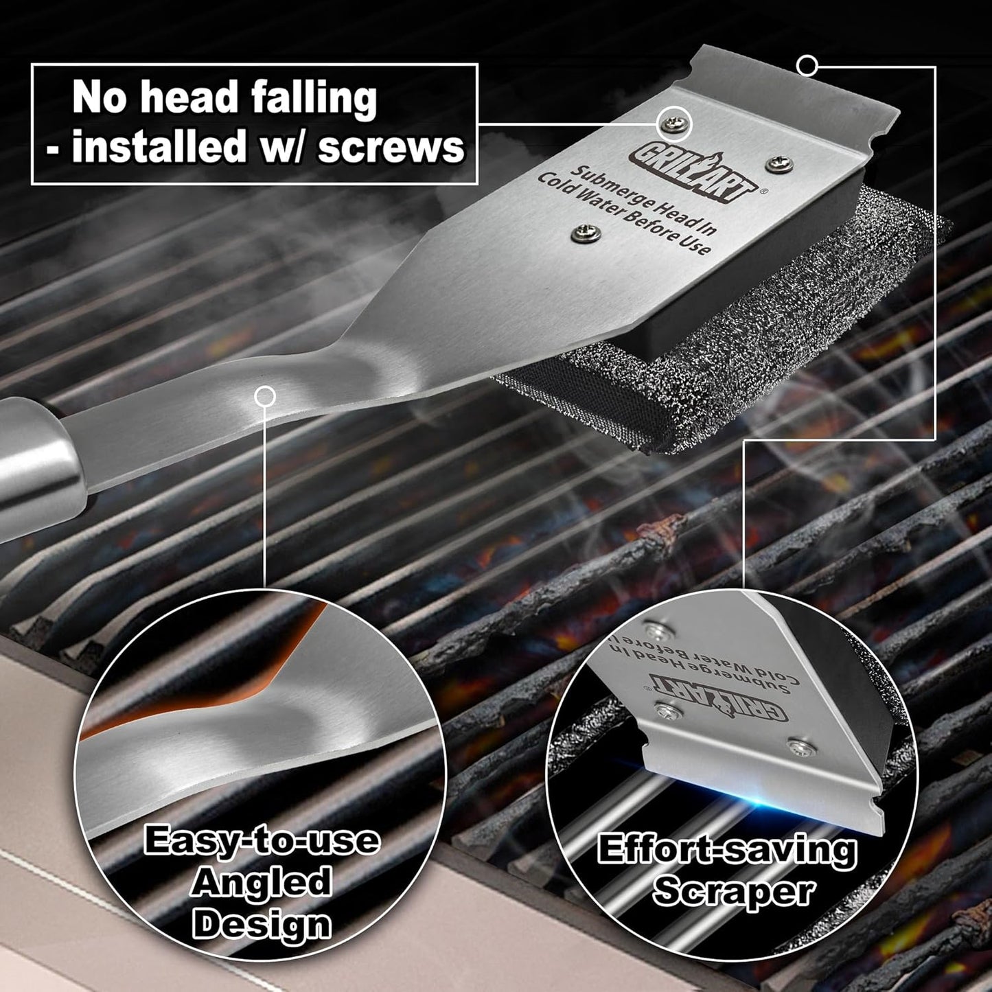 GRILLART Grill Brush and Scraper, Wire BBQ Grill Brush for Outdoor Grill, 16.5” Grill Cleaning Brush BBQ Grill Accessories, Safe Grill Cleaner Brush-Ideal Gift for Men/Dad BBQ Brush for Grill Cleaning