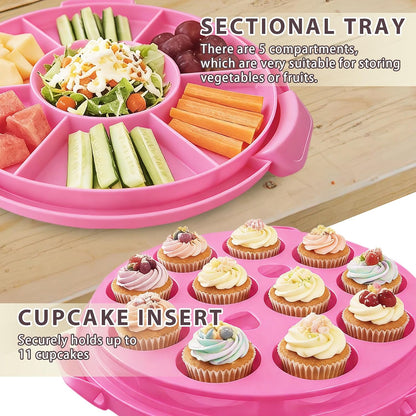 Plastic Cake Carrier with Lid and Handle, Multipurpose Cake Stand Holder Container for 11 in Cake, Round Cupcake Storage Box Serving Tray with Cover for Bundt Dessert Pie Pizza Eggs Fruit White