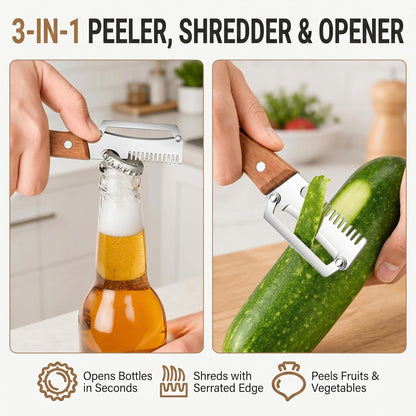 9T9 Multifunction Vegetable Peeler with Wooden Handle, Stainless Steel