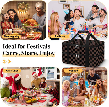 Coobiiya Insulated Casserole Carrier,Lasagna Lugger Tote Keeps Food Hot or Cold,Thermal Lunch Bag Warmer & Cooler Carrier Bag,Portable Tote Bag Fits 9" x 13" Baking Dish for Picnic and Cookout
