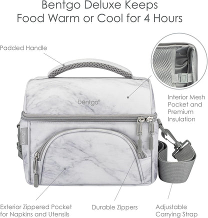 Bentgo Deluxe Lunch Bag - Durable and Insulated Lunch Tote with Zippered Outer Pocket, Internal Mesh Pocket, Padded and Adjustable Straps, & 2-Way Zippers - Fits All Lunch Boxes (Blue)