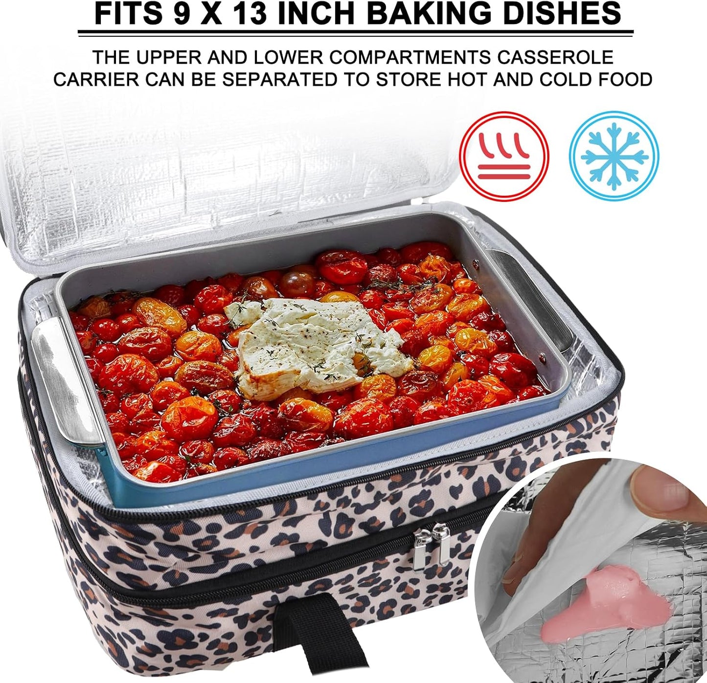 esouler Insulated Casserole Carrier - Casserole Carriers for Hot or Cold Food - Lasagna Lugger Dish Carrier, Thermal Lunch Bag for Potluck Parties, Picnic, Travel, Fits 9" x 13" Baking Dish, Grey