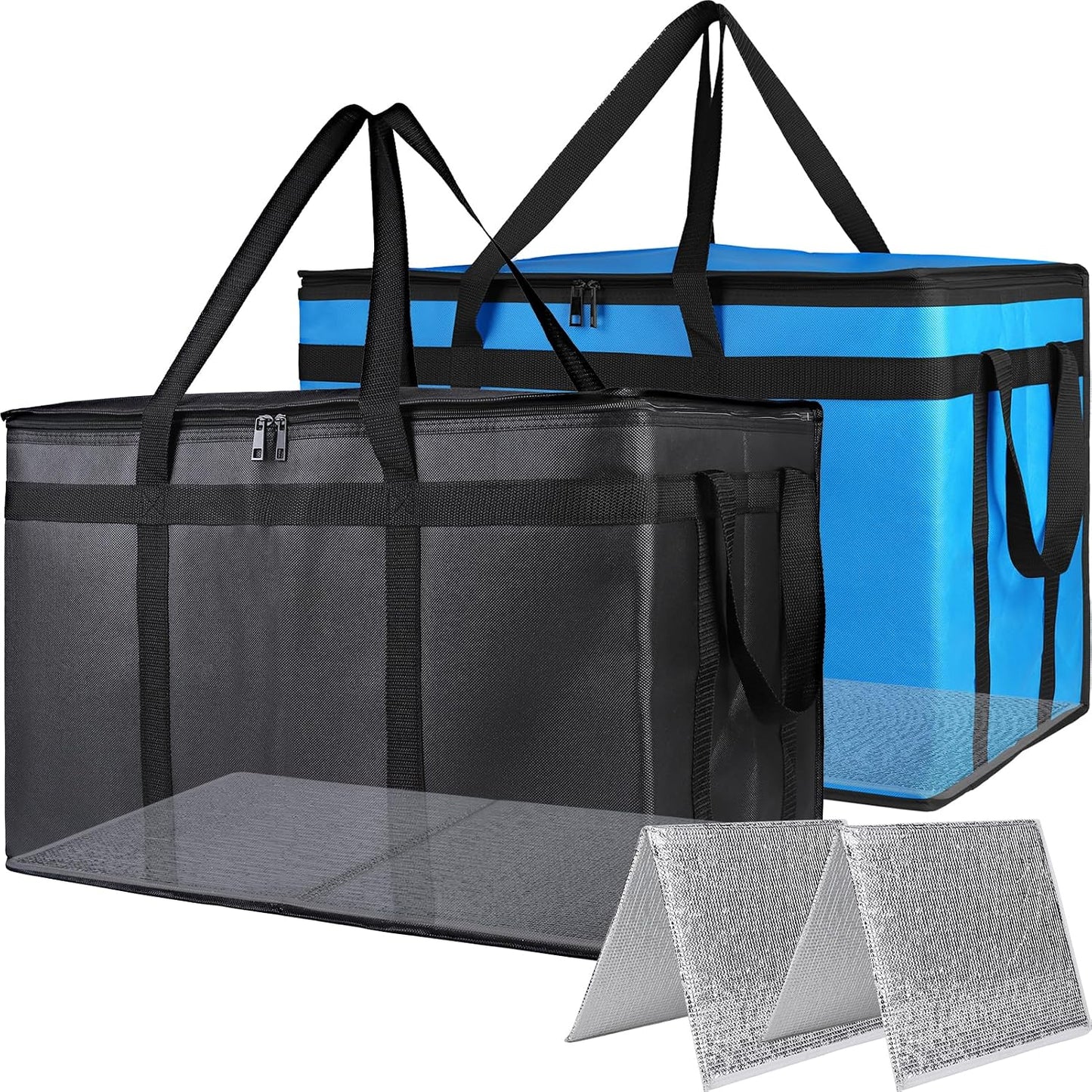 Bodaon 2-Pack Insulated Food Delivery Bag, XXX-Large Meal Grocery Tote Insulation Bag for Hot and cold Food, Commercial, Large Capacity Reusable Warming Bag, Heavy Duty Pizza Carrier, Black + Red