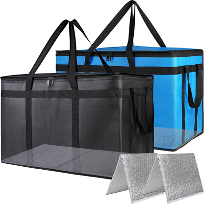 Bodaon 2-Pack Insulated Food Delivery Bag, XXX-Large Meal Grocery Tote Insulation Bag for Hot and cold Food, Commercial, Large Capacity Reusable Warming Bag, Heavy Duty Pizza Carrier, Black + Red