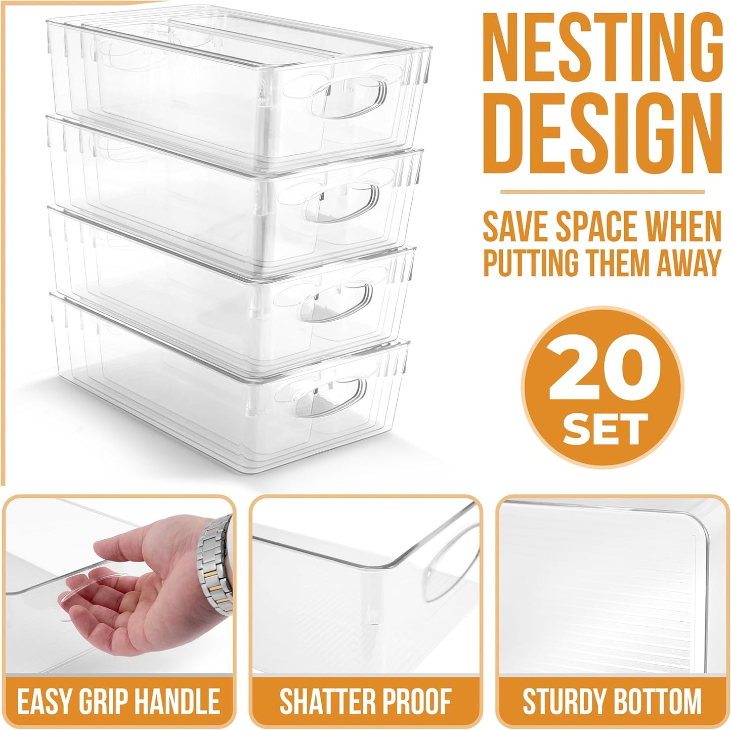 Sorbus XL Clear Plastic Storage Bins for Shelves, Clothes, with Handle - Clear Storage Bins, Drawer, Shelf, Closet, Pantry, Fridge, Freezer Organizer Bins, Closet Organizers and Storage (10 pack)