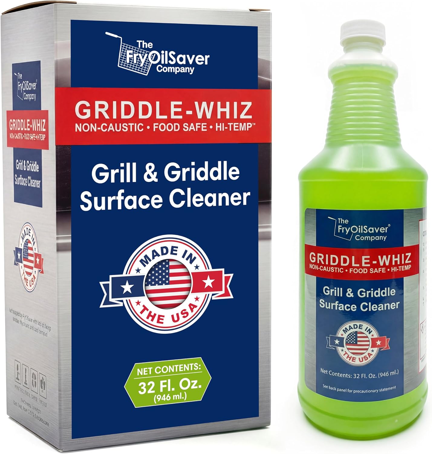 Griddle-Whiz Grill & Griddle Cleaner | Removes Grease, Food Residue, Burnt On Organics | Non-Toxic High Heat Flat Top Grill Cleaner & Food Contact Surface | Non-Caustic Formula by FryOilSaver (32oz)