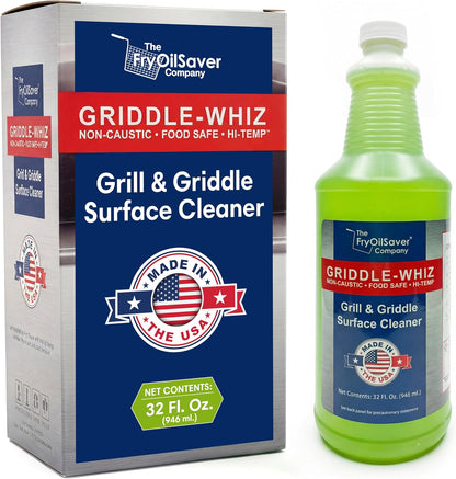 Griddle-Whiz Grill & Griddle Cleaner | Removes Grease, Food Residue, Burnt On Organics | Non-Toxic High Heat Flat Top Grill Cleaner & Food Contact Surface | Non-Caustic Formula by FryOilSaver (32oz)