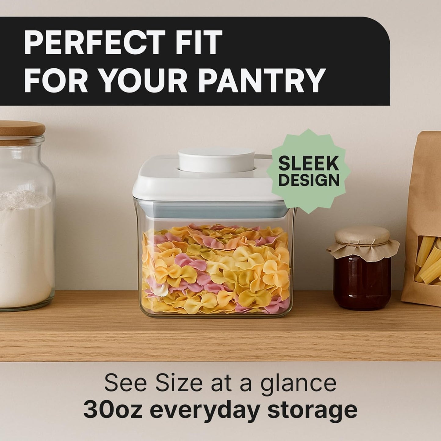 Bop Top Airtight Food Storage Containers with Lid 2 Cups / 16 oz | Kitchen Canister Sets | Air Tight Pantry Container | Pop Top Dry Food Storage Containers for Snacks, Sugar, Flour, Baking, Pasta