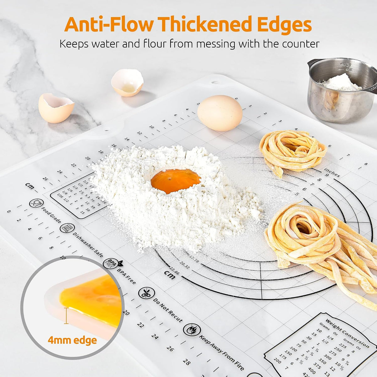U-Taste Silicone Pastry Mat, Dough Rolling Baking Sheet, 28x20"/Transparent
