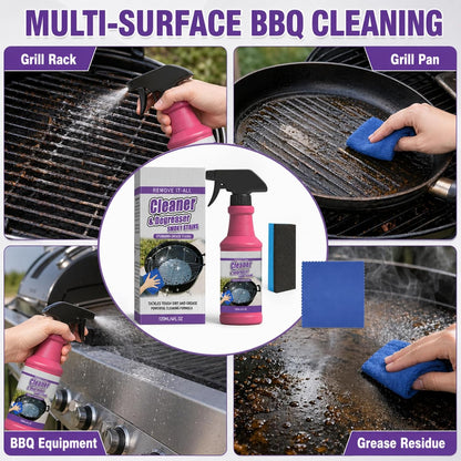 BBQ Grill Cleaner Spray, Heavy Duty Grill Degreaser for Grease, Burnt Food & Smoky Stains, Stainless Steel Cleaner for Outdoor Grill, Grates, Stove Top, Range Hood & Kitchen Surfaces, 120ml (2PCS)