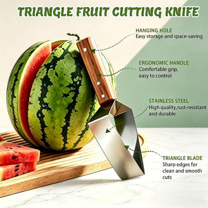 2pcs Multi functional Triangle Fruit Cutting Machine Portable Watermelon, Melon, and Apple Slicer with Wooden Handle