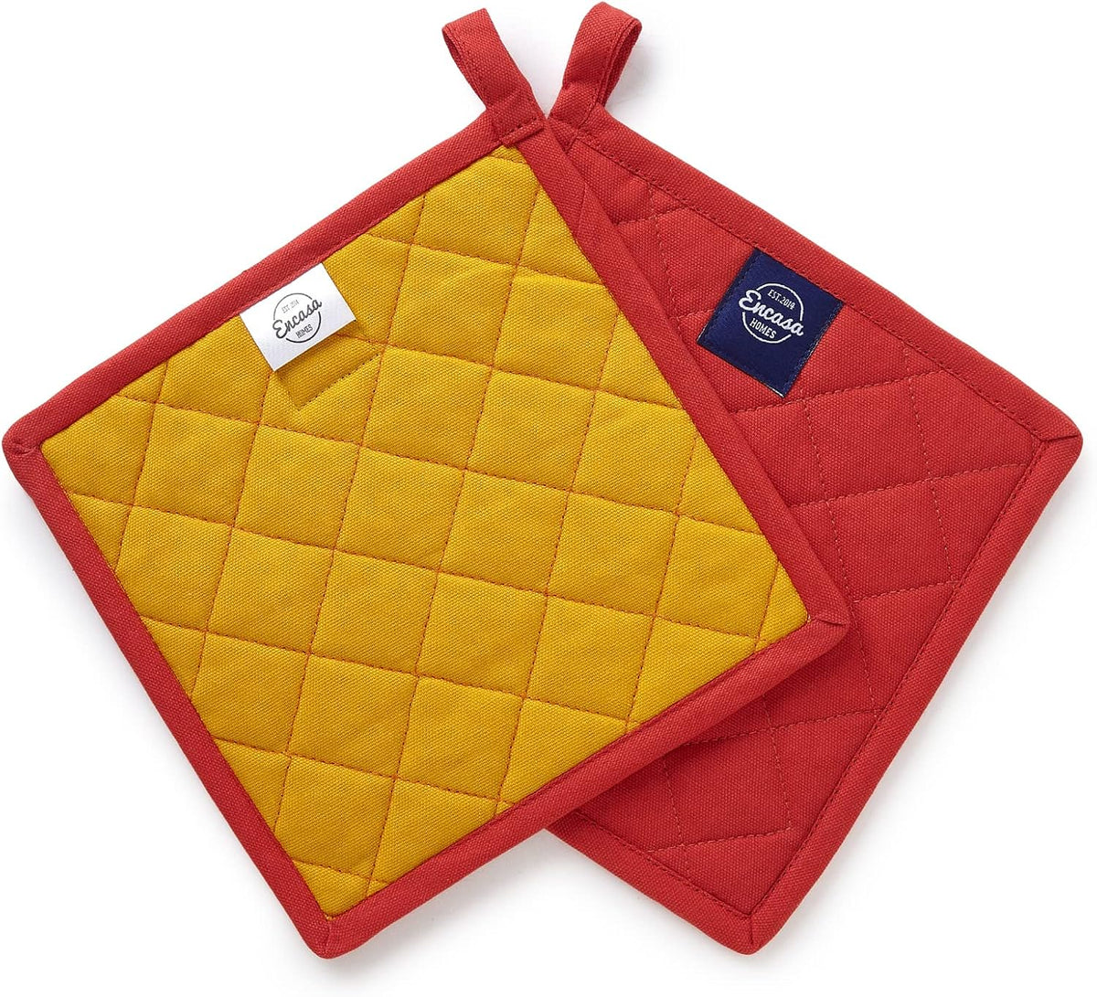 Encasa XO Pot Holders, Quilted Kitchen Hot Pads 8"x8" Black