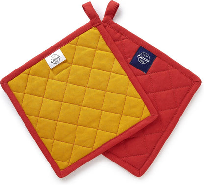 Encasa XO Pot Holders, Quilted Kitchen Hot Pads 8"x8" Black