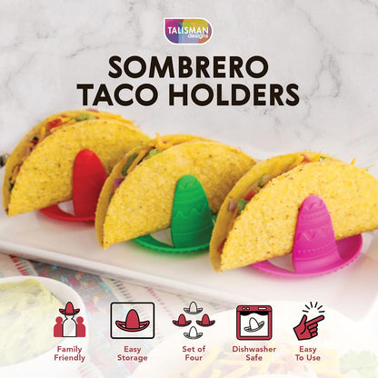 Talisman Designs Sombrero Taco Holders - Set of 4, Hold & Fill Small or Large Tacos | Crunch & Soft