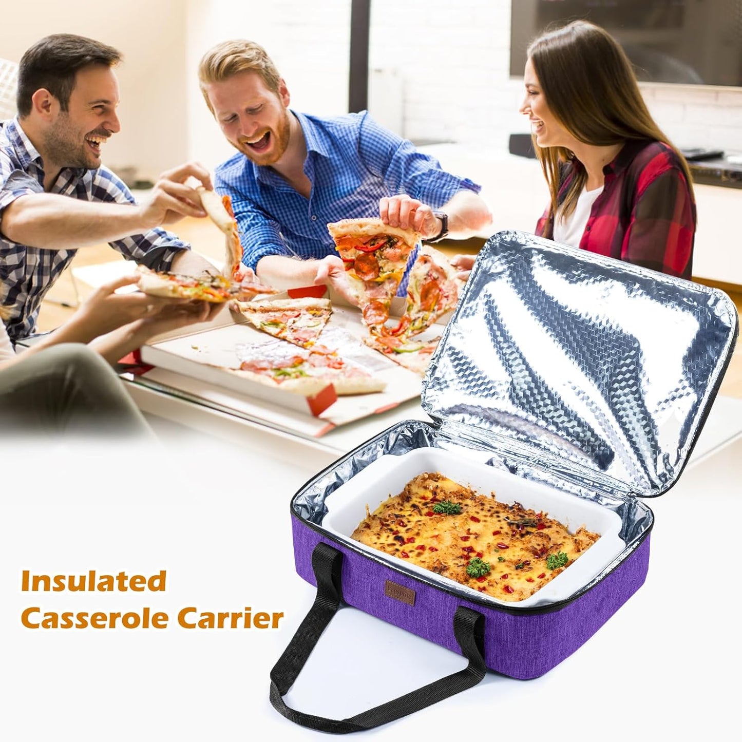BAGSPRITE Insulated Casserole Carrier for Hot or Cold Food with Heat-resistant Mat, Casserole Dish Carrier Insulated Food Carrier, Hot Food Carrier, Foil Pan Carrier Fits 9" x 13" Baking Dish