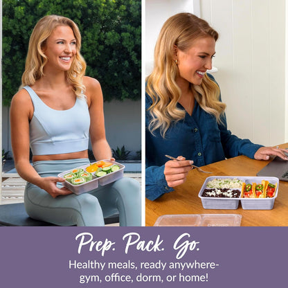 Bentgo Prep - 20-Piece 3-Compartment Reusable Meal Prep Containers with Lids, PFAS & BPA Free Materials, Durable, Microwave, Freezer, & Dishwasher Safe To Go Food Storage (Stone Gray)