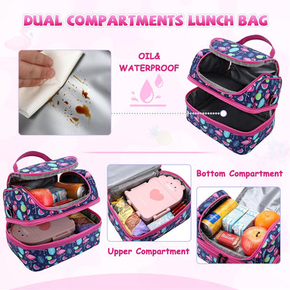 Lunch Bag for Girls,ChaseChic Insulated Lightweight Lunch Boxes for Kids Boys Dual Compartment Lunch Organizer Leak-Proof Cooler Bag with Detachable Adjustable Shoulder Strap,Purple Butterflies