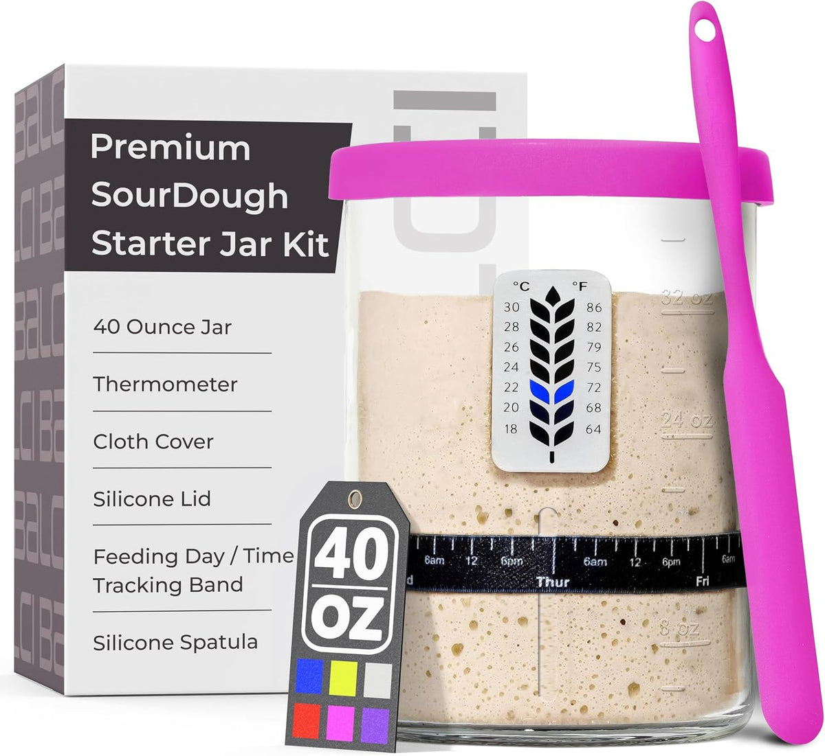 BALCI Premium Sourdough Starter Jar - 40oz Wide Mouth Kit (Blue)