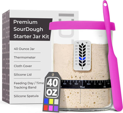 BALCI Premium Sourdough Starter Jar - 40oz Wide Mouth Kit (Blue)