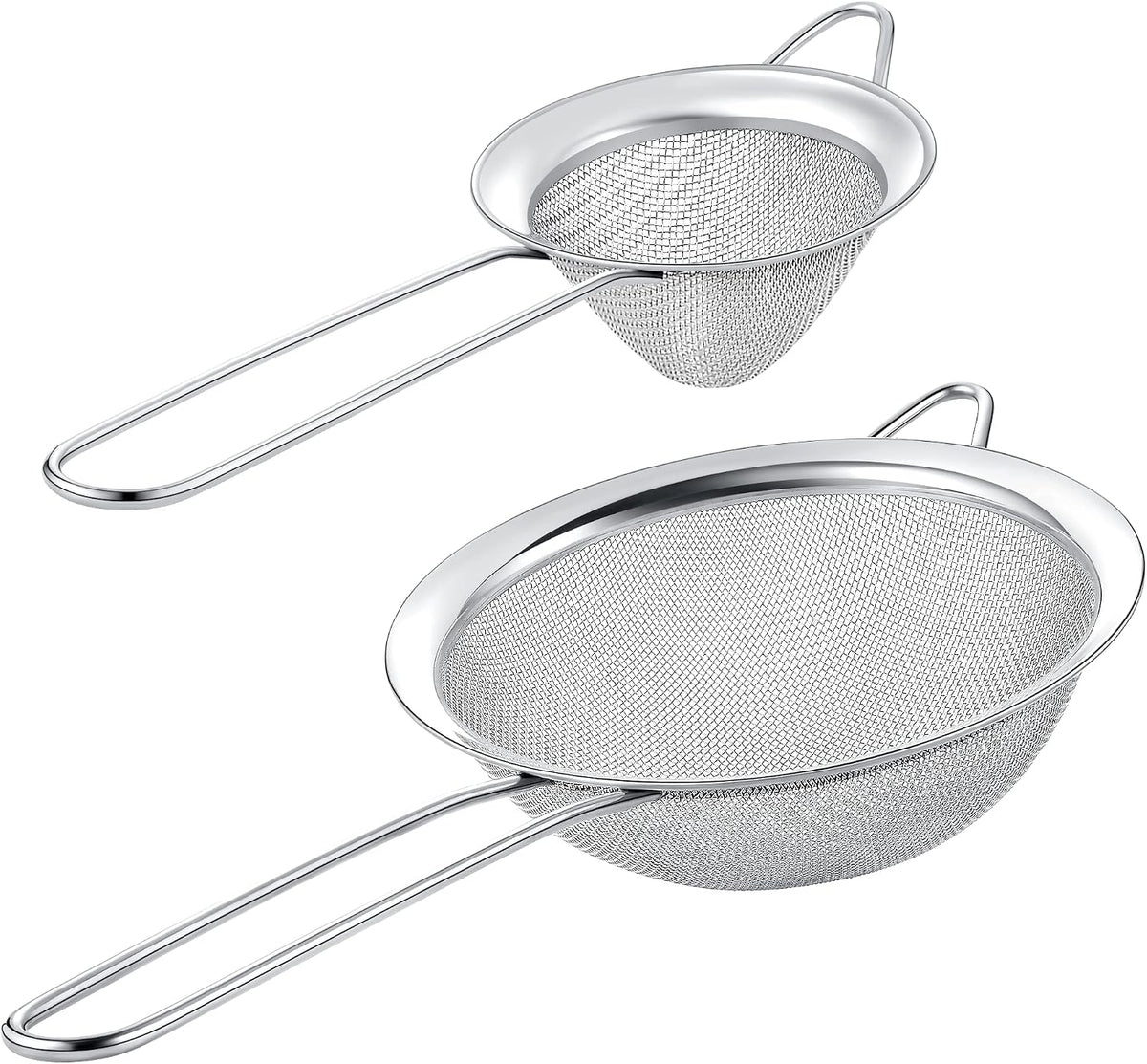 Set of 2 Stainless Steel Mesh Strainers for Kitchen - 5.5 inch Round Fine Mesh Strainer & 3.4 inch Conical Strainer Fine Mesh - Ideal to Sieve Pasta Noodles, Quinoa, Tea, Coffee, Juices, Flour
