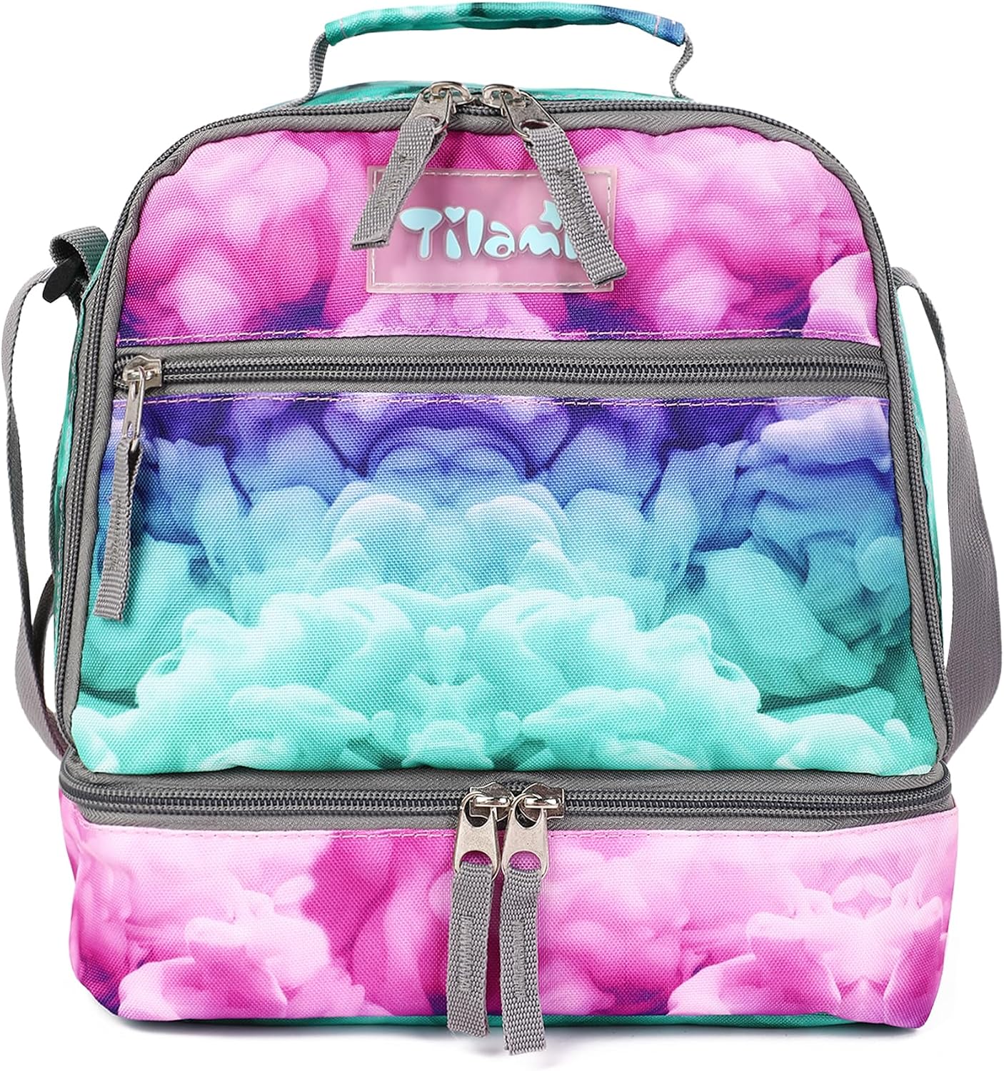 Tilami Lunch Bags Insulated Adjustable Strap Zipper, Two Compartments Cooler Bags, Bento Bags for Kids Toddlers (Blue)