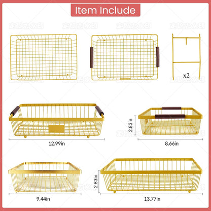 2-Tier Stackable Wire Basket with 2 Banana Hooks, Pantry Organizer for Kitchen Countertops, Cabinets & Under-Sink Spaces; Ideal for Storing Snacks, Fruits, Veggies, Onions, Potatoes, & More,Black