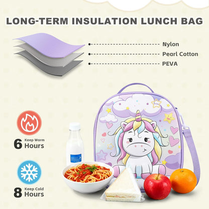 Kids Lunch Box for Kids Insulated Reusable Lunch Bag Tote Durable Children Leak-proof Lunchbox with Adjustable Shoulder Strap for School Daycare Travel Picnic (Navy - 3D Dinosaur)