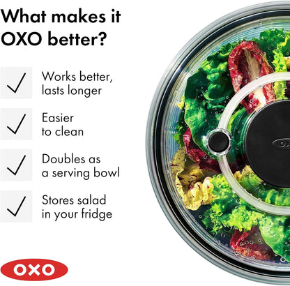 OXO Good Grips Glass Salad Spinner - Large 6.22-Qt Lettuce & Fruit Washer, Borosilicate Glass Bowl, BPA-Free, Easy Pump