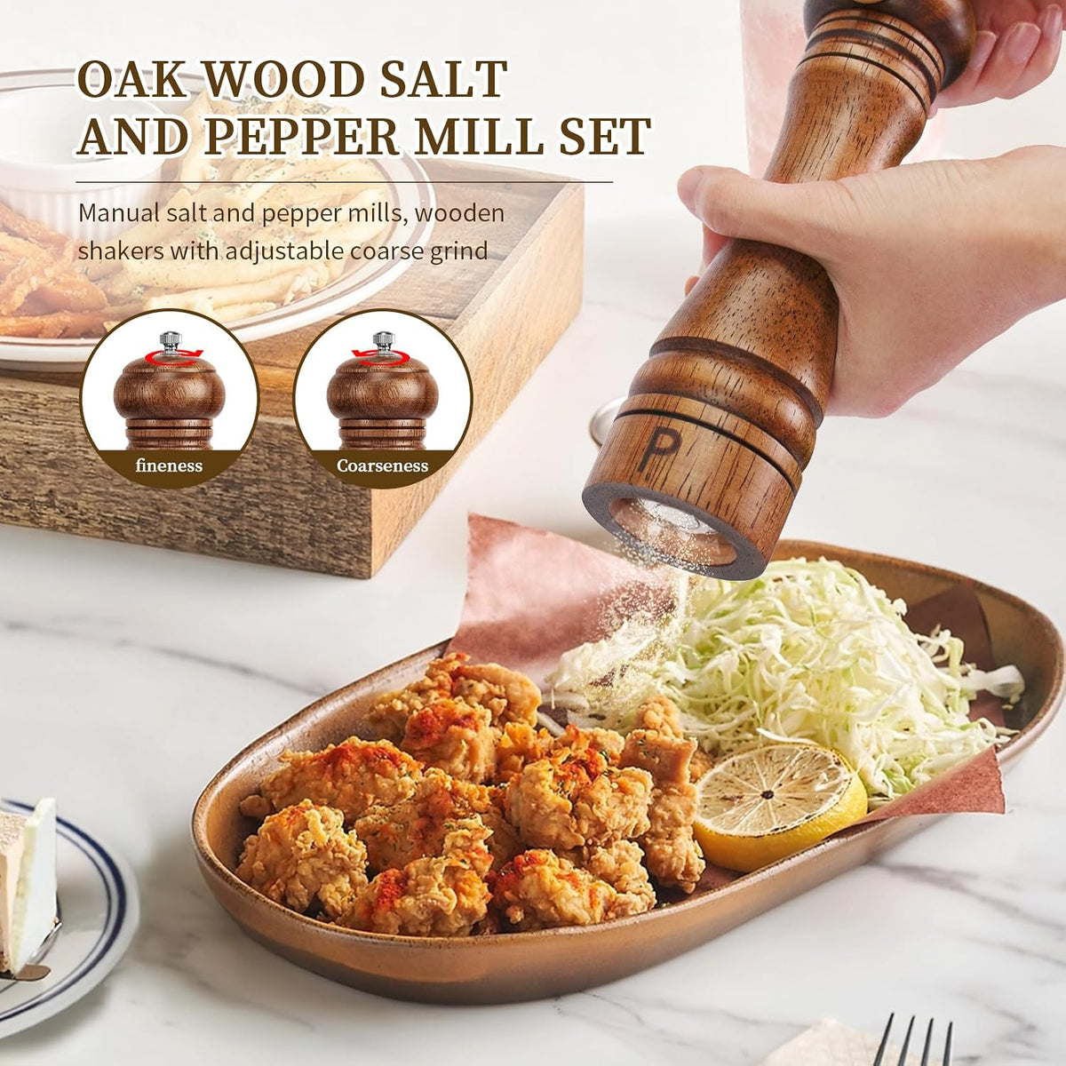 Haomacro Wooden Salt and Pepper Grinder Set Refillable Salt & Pepper Mills