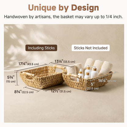 StorageWorks Hand-Woven Storage Baskets with Wooden Handles, Water Hyacinth Wicker Baskets for Organizing, 2 Pack