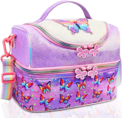 RHCPFOVR Kids Lunch Bag - Double - Decker Cooler Insulated Lunch Box for Boys Girls,Washable Lunch Bag with Strap and Reusable Toddler Lunchbox for School and Daycare