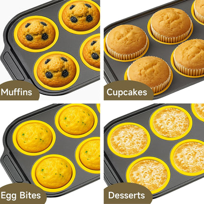 Silicone Muffin Pan for Baking with Metal Frame, Nonstick, 6 Cups Silicone Cupcake Pan, Muffin Tray,Jumbo Muffin Pan, Muffin Molds for Baking Muffins, Cupcakes, Egg Bites (Yellow, 1Pcs)