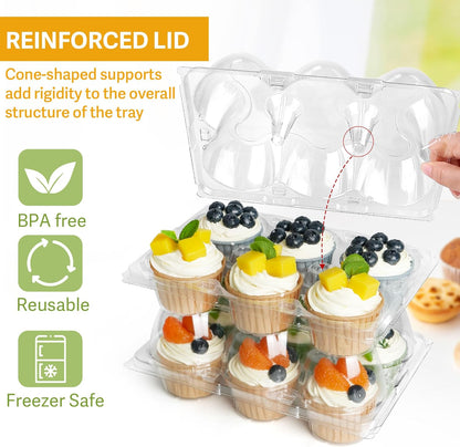 LotFancy (6 Count x 40 Sets) Cupcake Containers, Half Dozen Clear Cupcake Boxes, Thick Plastic Muffin Holders with Detachable Tall Dome Lid, Disposable Cupcake Carriers, BPA Free, Standard Size
