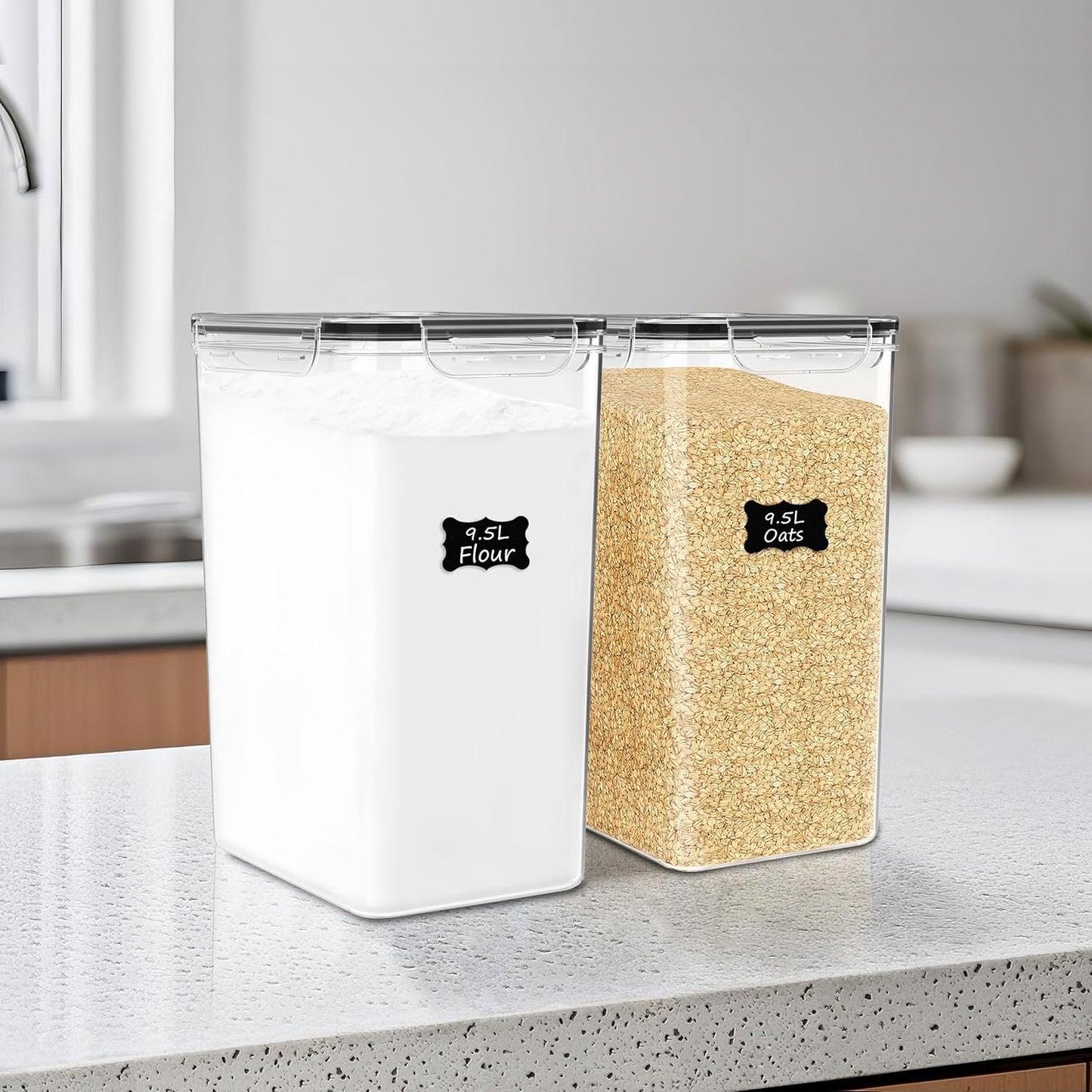 FOOYOO 2 PC Flour Sugar Storage Containers (9.5L | 321 Oz) Extra Large Food Storage Containers with Lids - Airtight Leakproof BPA FREE Flour Container for Rice, Cereal, Sugar