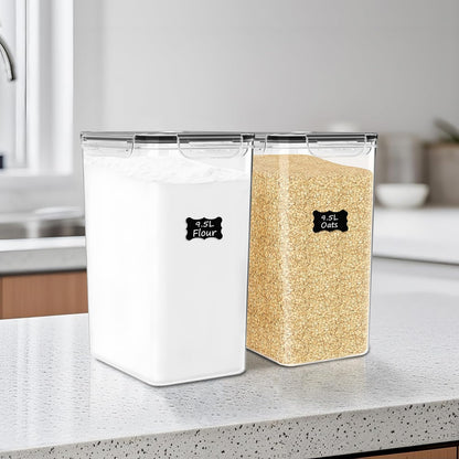 FOOYOO 2 PC Flour Sugar Storage Containers (9.5L | 321 Oz) Extra Large Food Storage Containers with Lids - Airtight Leakproof BPA FREE Flour Container for Rice, Cereal, Sugar